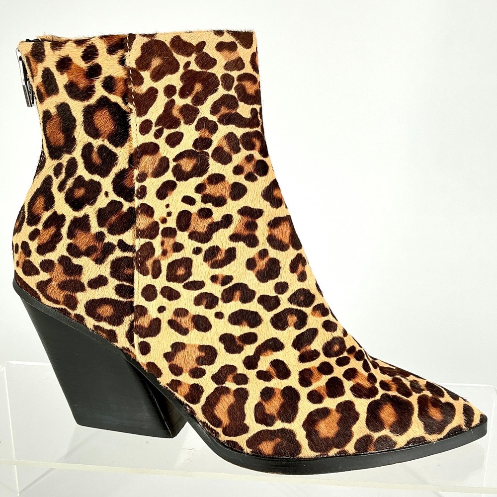 Dolce Vita Size 6 Leopard Print Calf Hair Pointed Block Ankle Boot NEW Issa $150